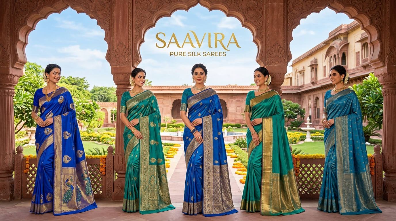 Signature Peacock Blue & Teal Pure Silk Sarees